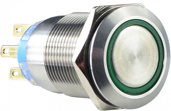 TYJ 19-272 Кнопка металева пласка з підсвічуванням, 2NO+2NC, зелена 220V.