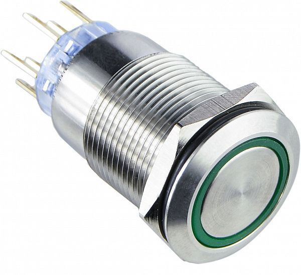 TYJ 19-272 Кнопка металева пласка з підсвічуванням, 2NO+2NC, зелена 220V, 13250
