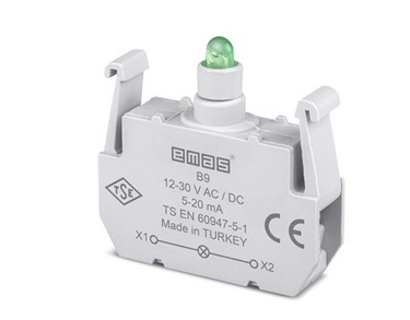 Блок-контакт підсвітки B9 з зеленим світлодіодом 12-30 В AC/DC EMAS