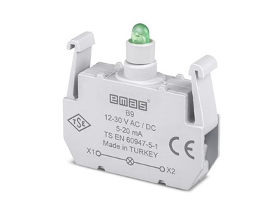 Блок-контакт подсветки B9 с зеленым светодиодом 12-30 В AC/DC EMAS