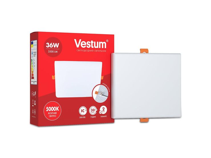 Квадратний світлодіодний врізний світильник "без рамки" Vestum 36W 4100K 1-VS-5609, 4100