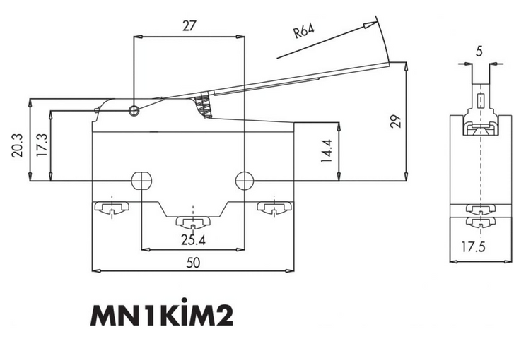 Мини-выключатель MN1KIM2 с длинным металлическим рычагом EMAS