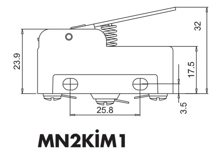 Міні-вимикач під пайку з коротким металевим важілем MN2KIM1, EMAS